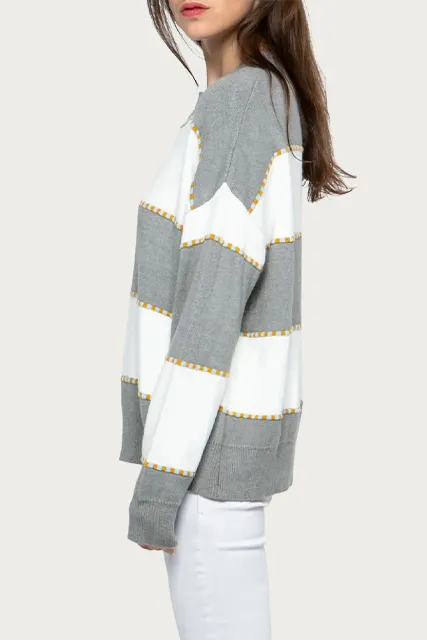 TWO-TONE STRIPED CREWNECK SWEATER