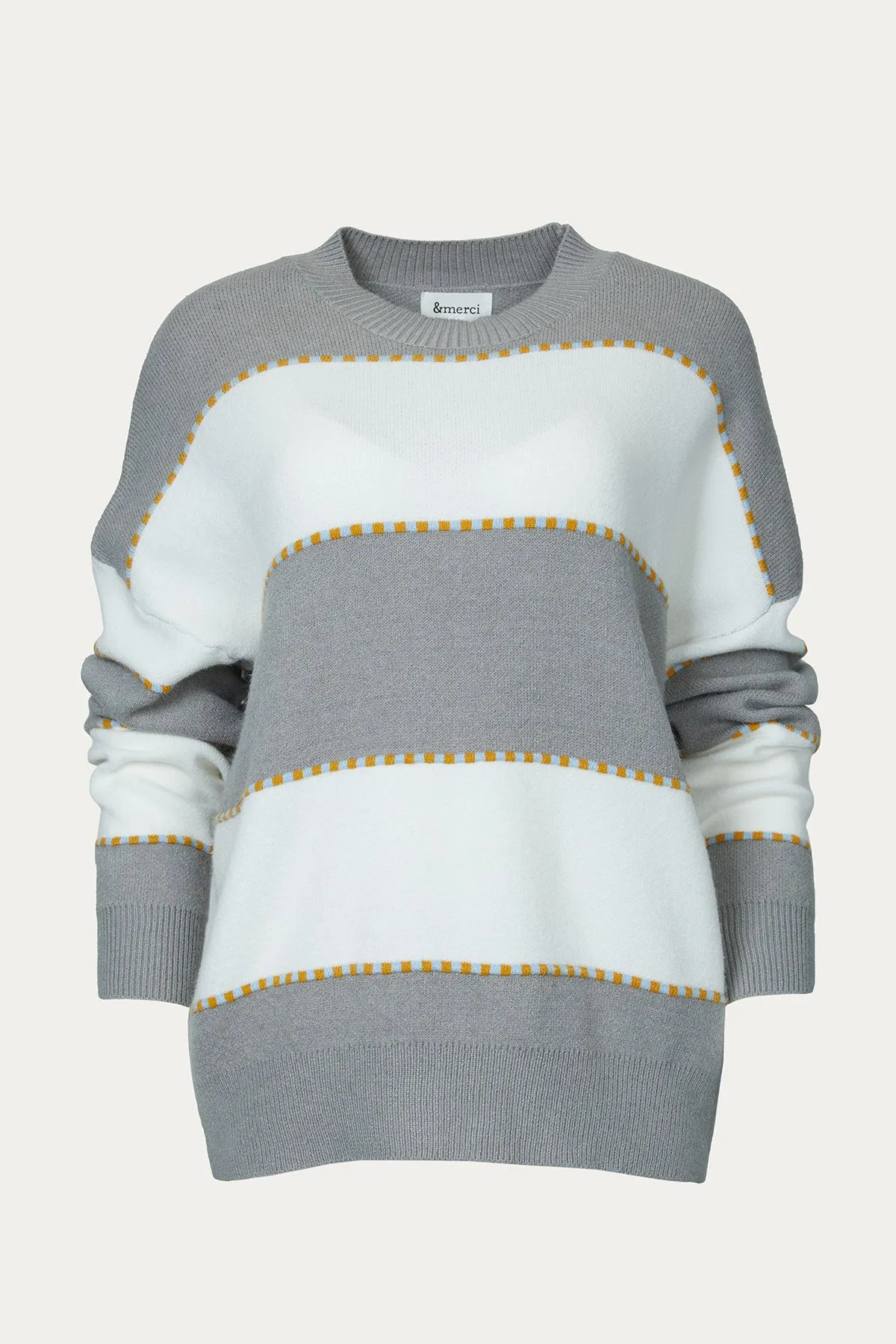 TWO-TONE STRIPED CREWNECK SWEATER