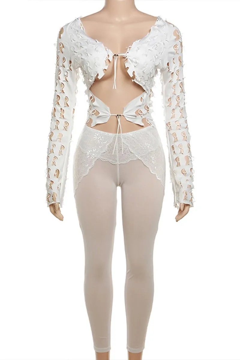 UH793 Distressed Top and See-Through Pants Set
