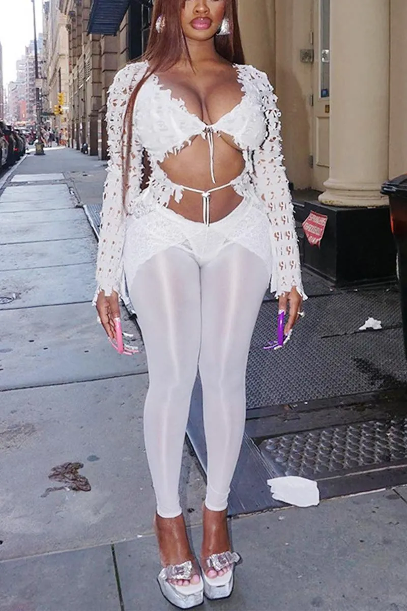 UH793 Distressed Top and See-Through Pants Set