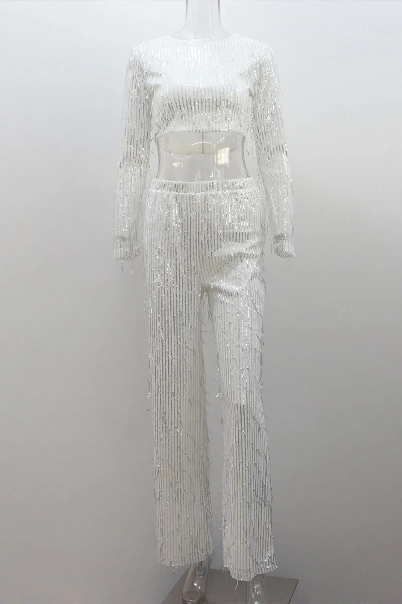 UJ0480 Sequins Shirt and Pants Set