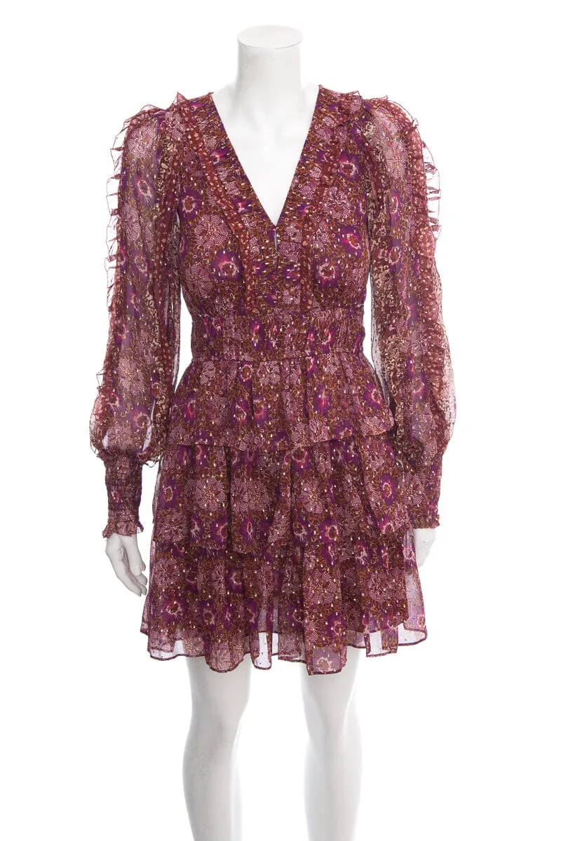 Ulla Johnson Purple Printed Ruffle Dress SZ 0