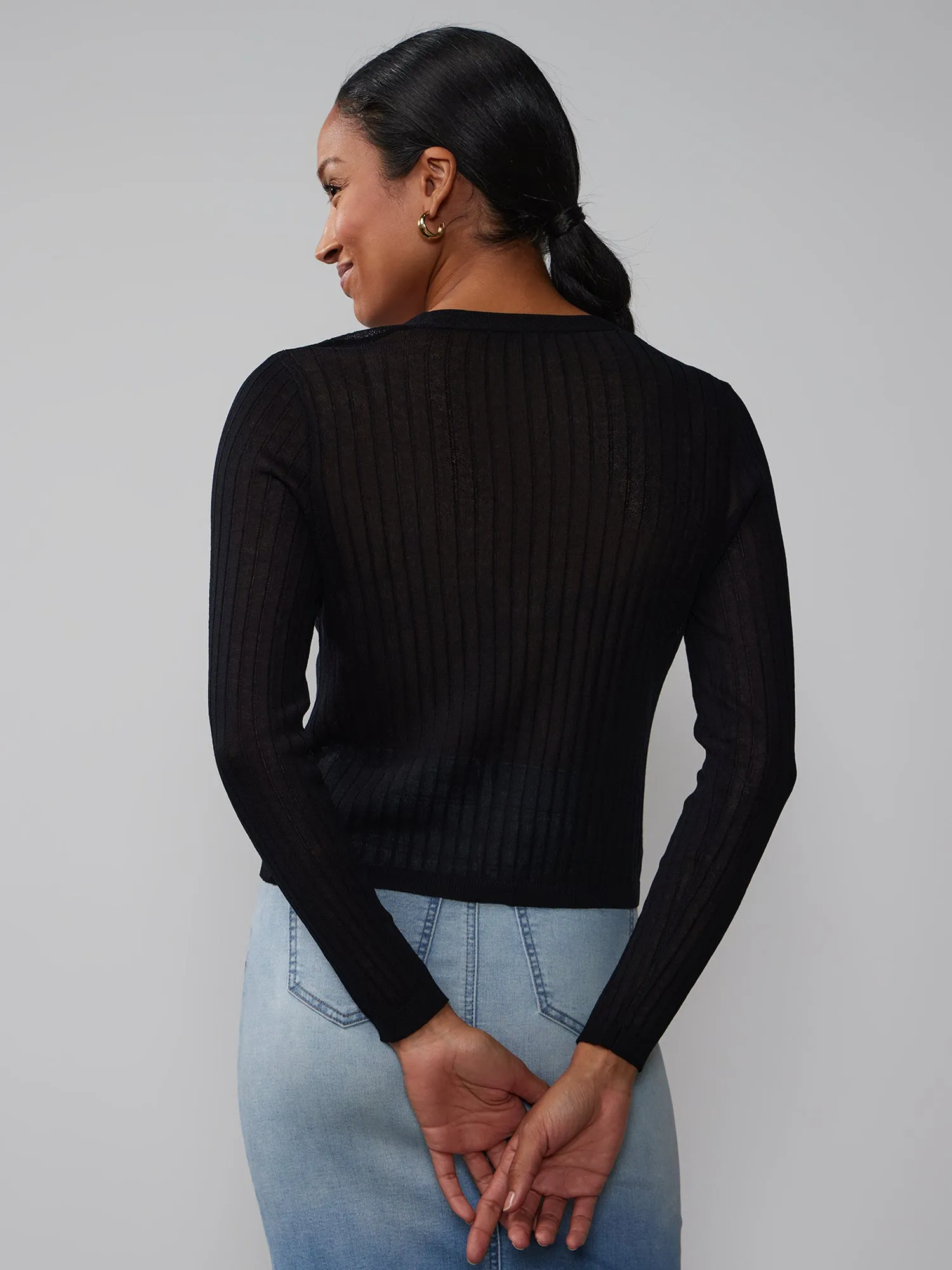 V-Neck Sheer Ribbed Cardigan