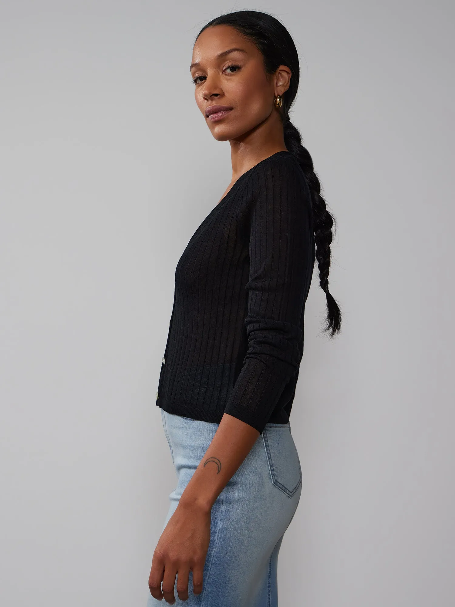 V-Neck Sheer Ribbed Cardigan