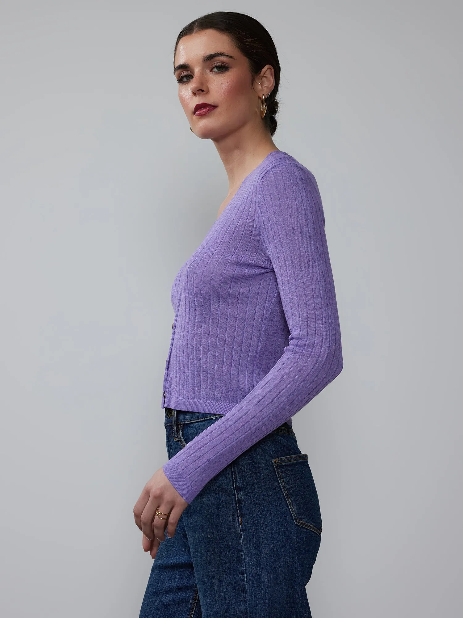 V-Neck Sheer Ribbed Cardigan