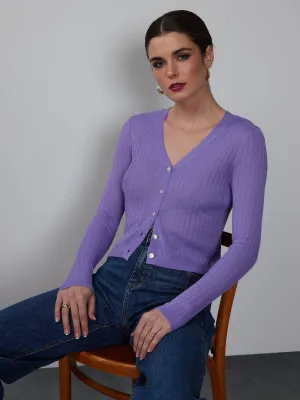 V-Neck Sheer Ribbed Cardigan