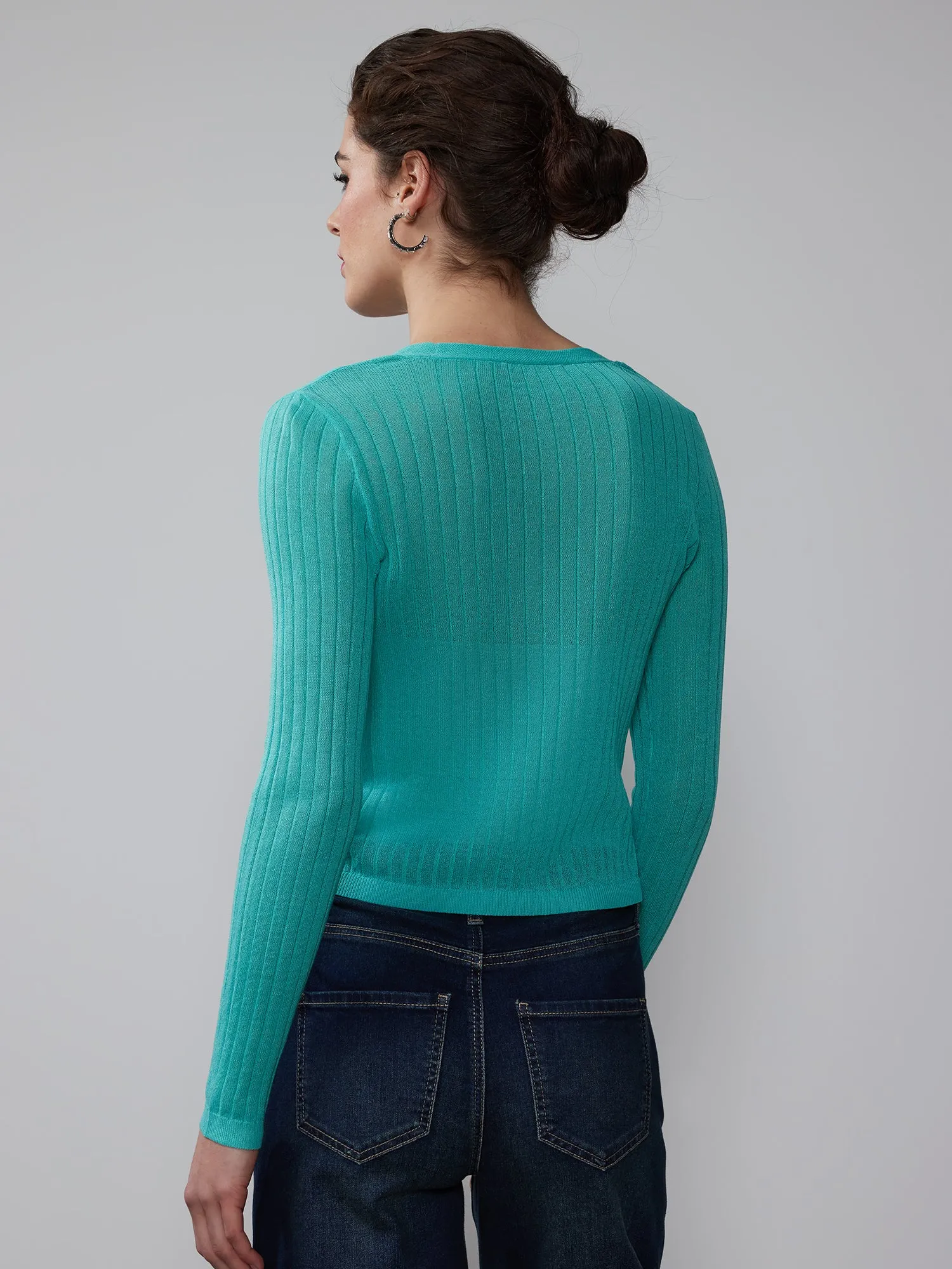 V-Neck Sheer Ribbed Cardigan