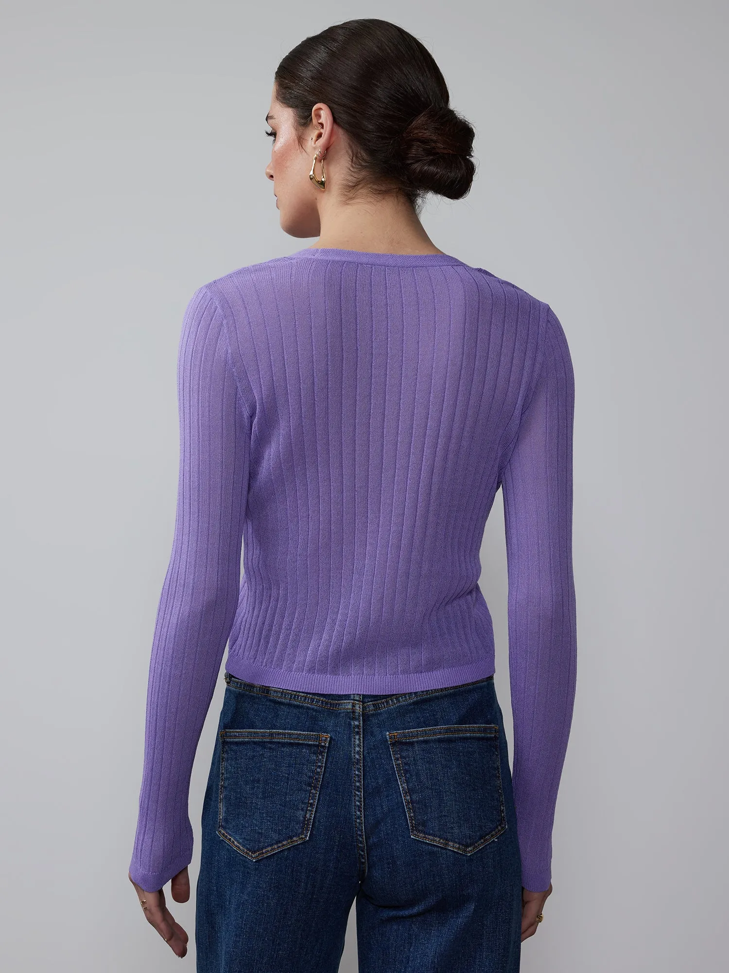 V-Neck Sheer Ribbed Cardigan