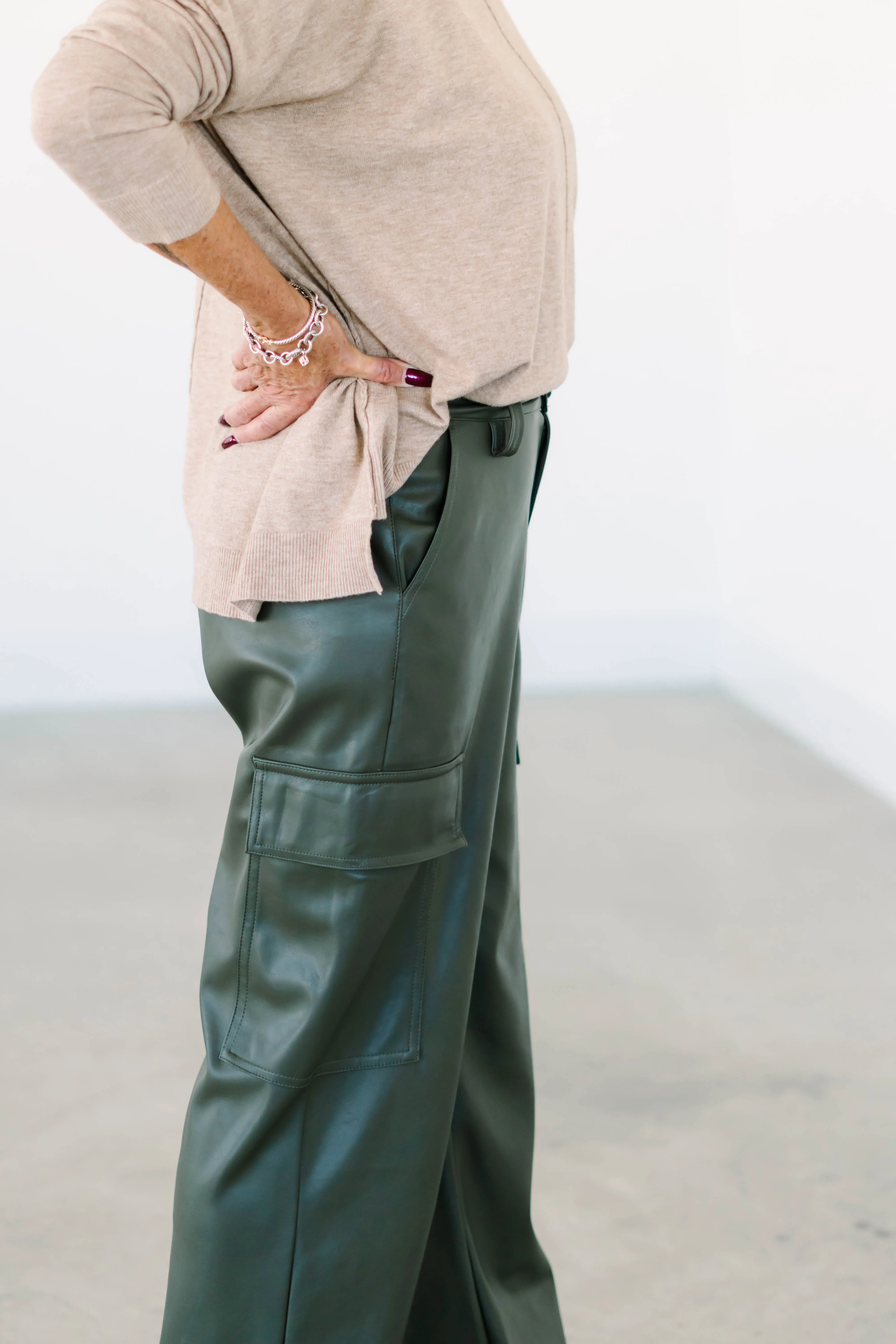 Vegan Leather Cargo Pants