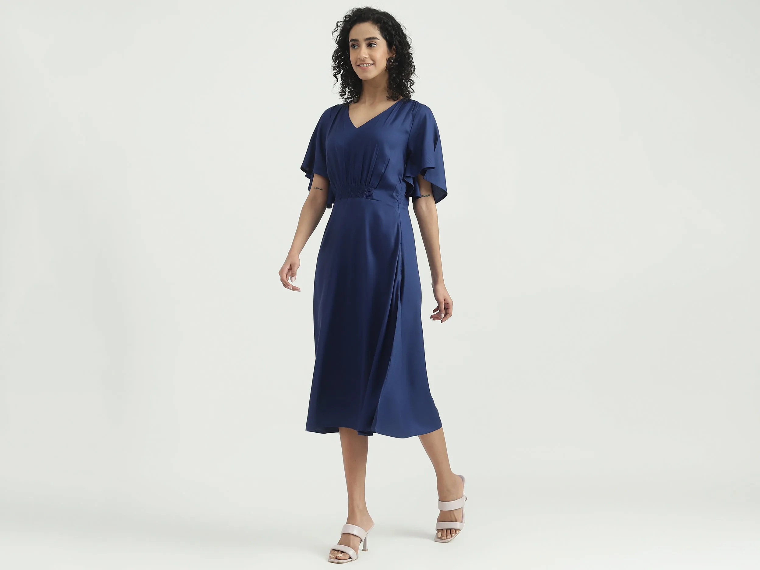 Viscose Solid V-Neck Women Dresses