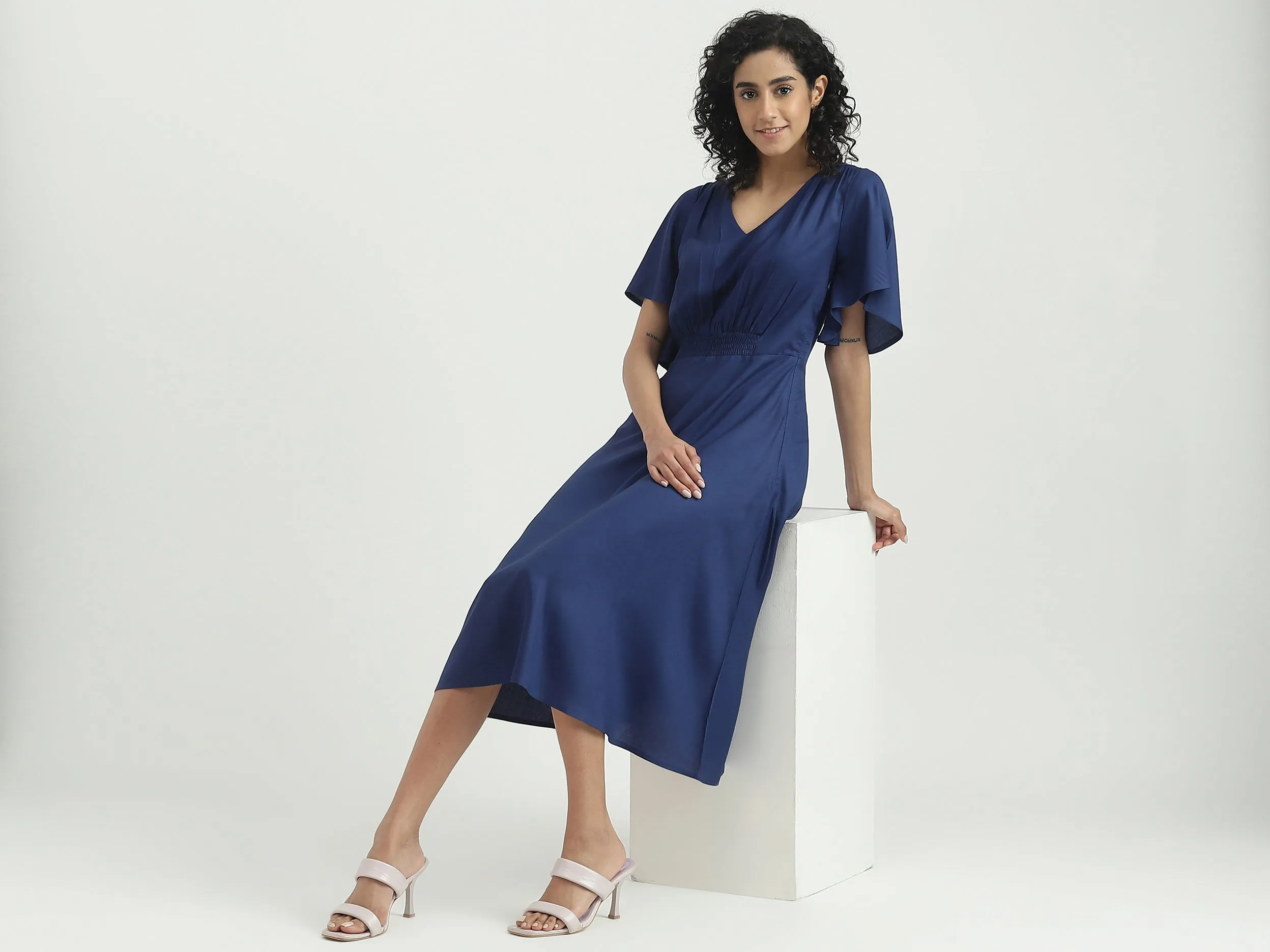 Viscose Solid V-Neck Women Dresses