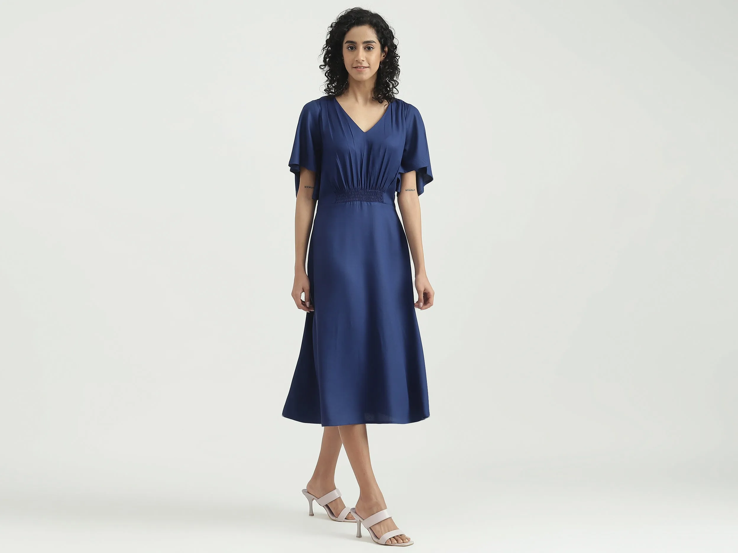 Viscose Solid V-Neck Women Dresses