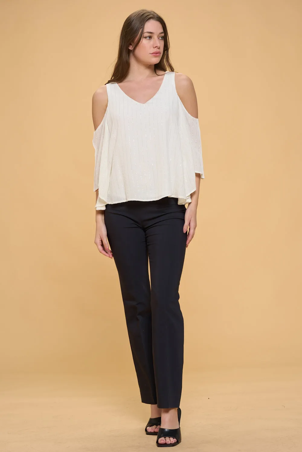 VNECK COLD SHOULDER OVERLAY BLOUSE