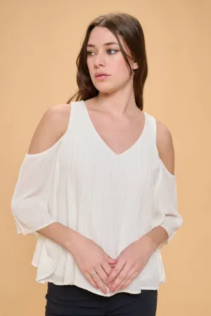 VNECK COLD SHOULDER OVERLAY BLOUSE