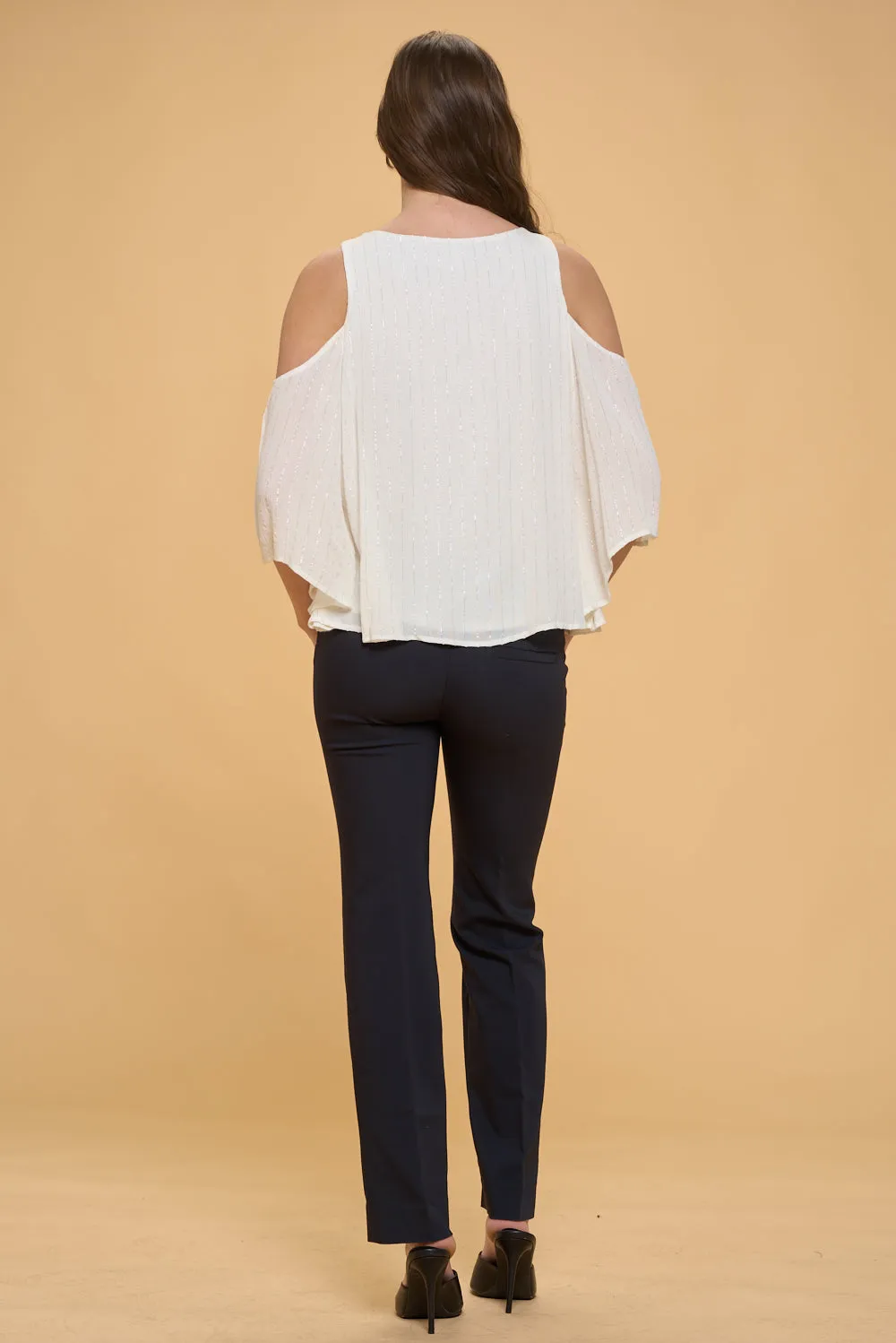 VNECK COLD SHOULDER OVERLAY BLOUSE