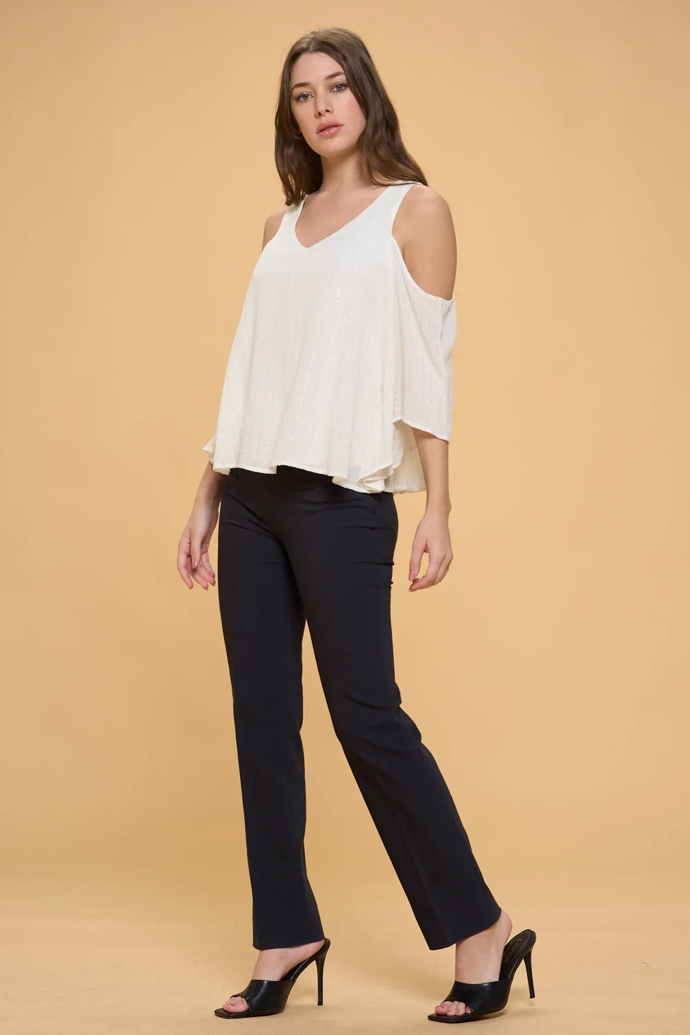 VNECK COLD SHOULDER OVERLAY BLOUSE