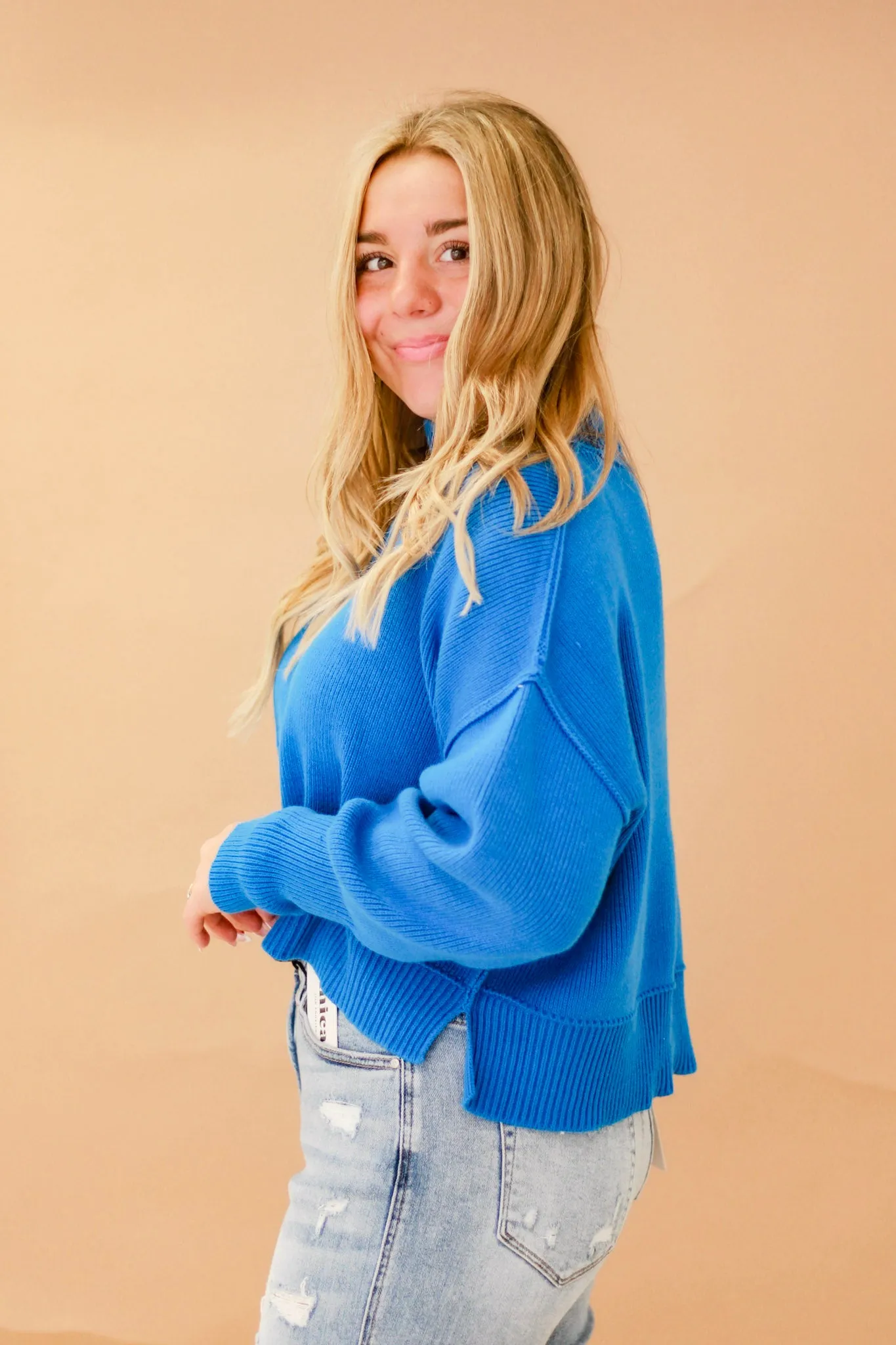 We Have a Warm Feeling Cropped Sweater in Winter Blue