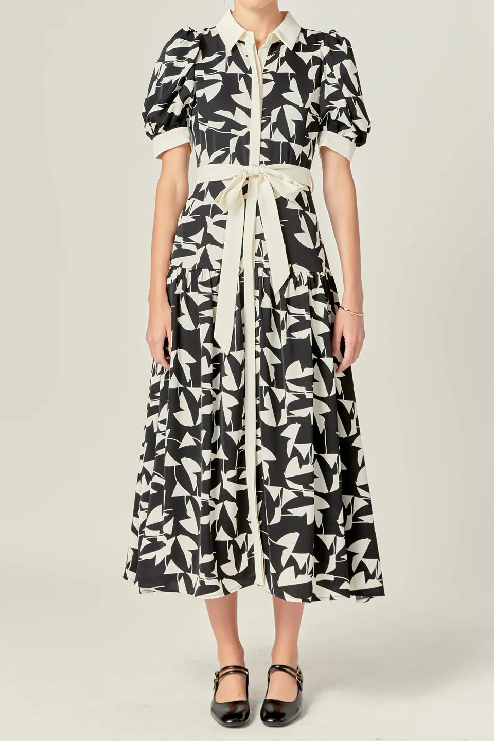 White and Black Printed Dress