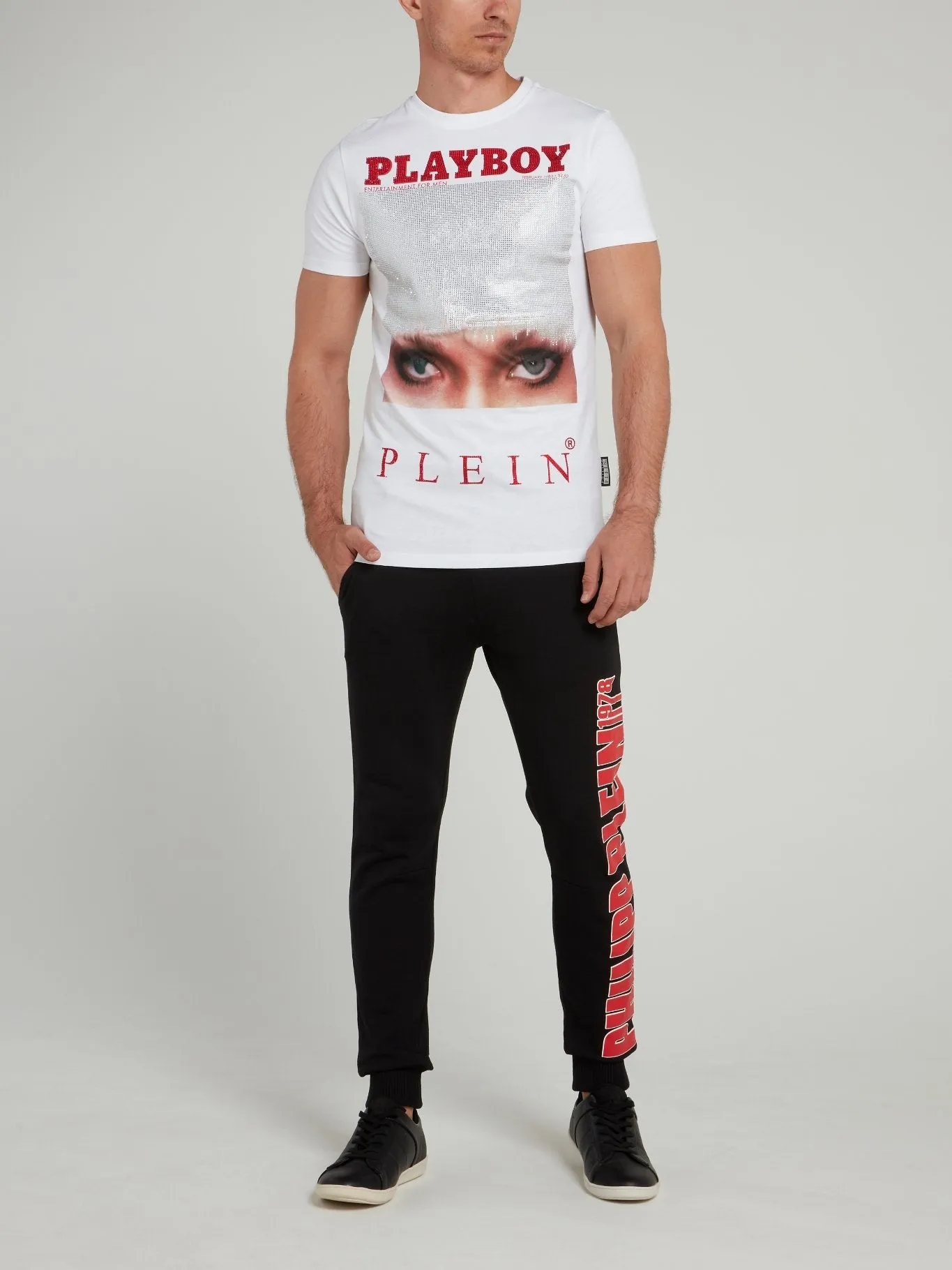 White Playboy Print Round Neck T-Shirt