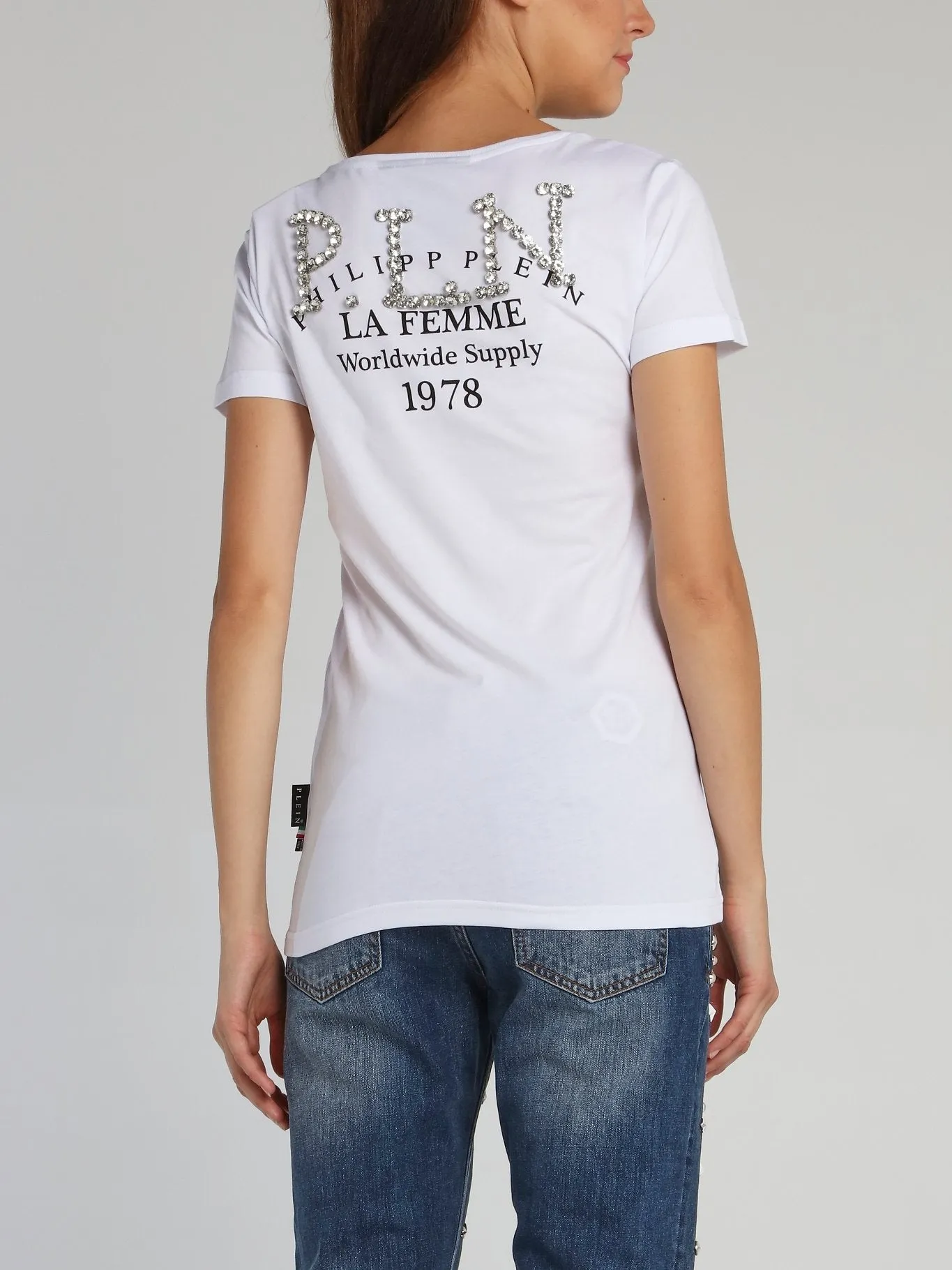 White Rear Crystal Logo V-Neck T-Shirt