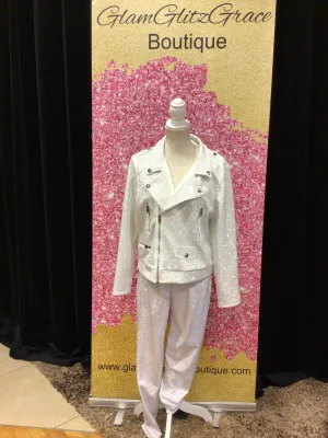 White Rhinestone Fitted Pants