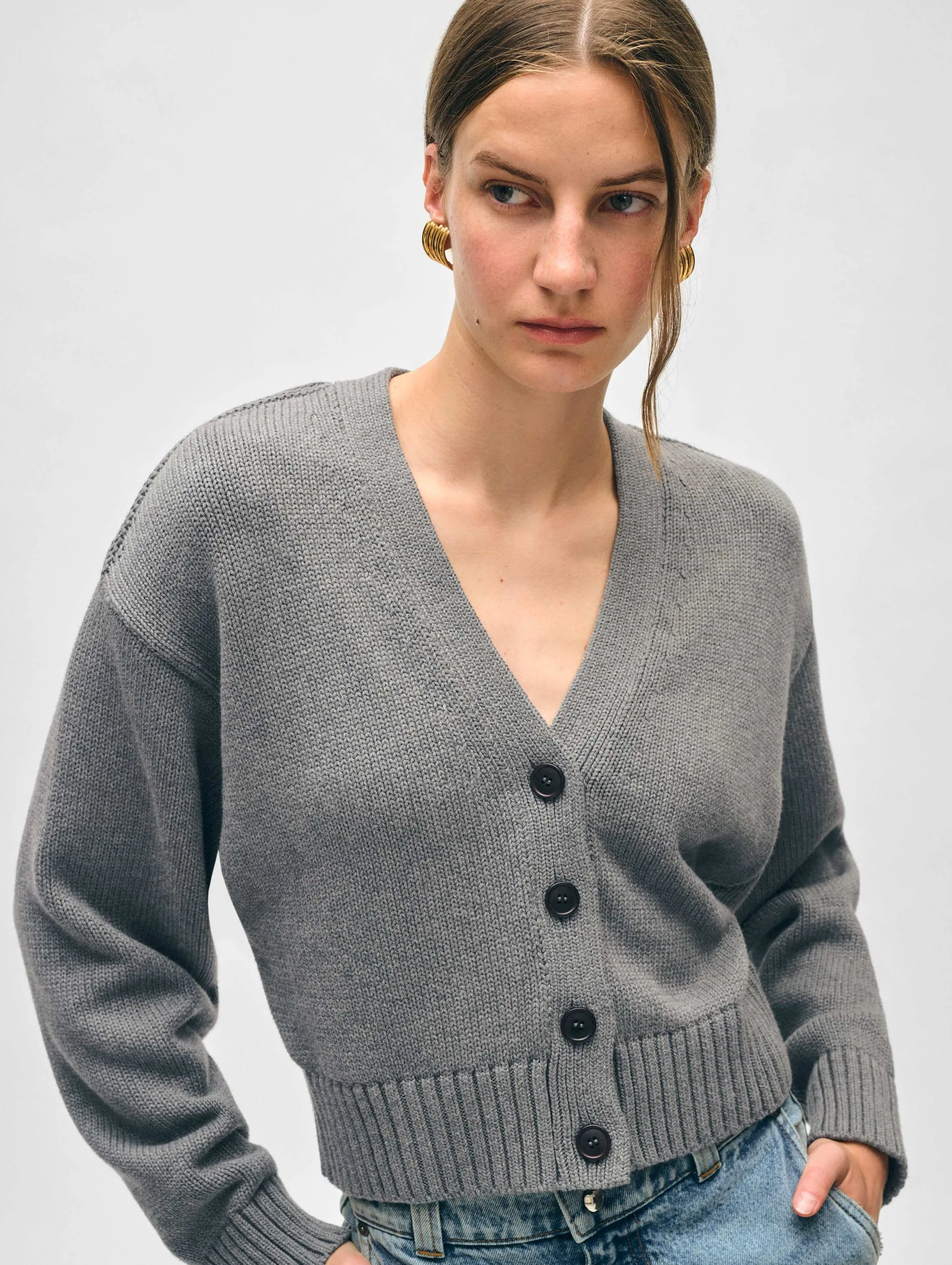 White   Warren Organic Cotton Button Cardigan
