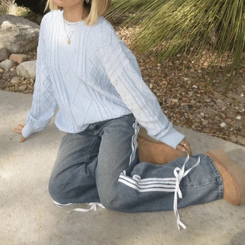 Wide-Leg Casual Jeans with Stripes