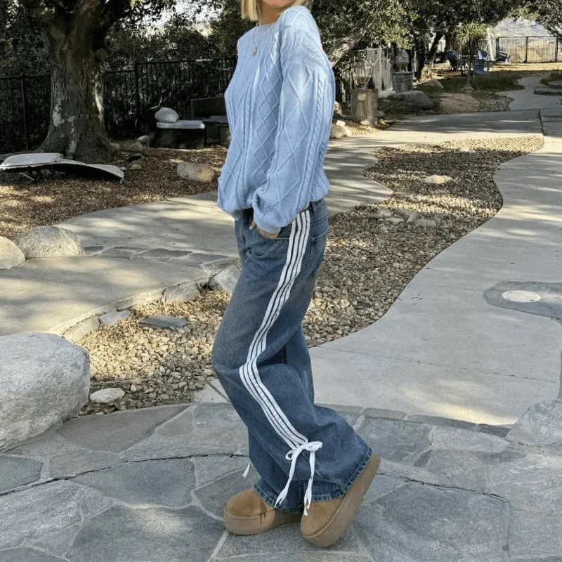 Wide-Leg Casual Jeans with Stripes