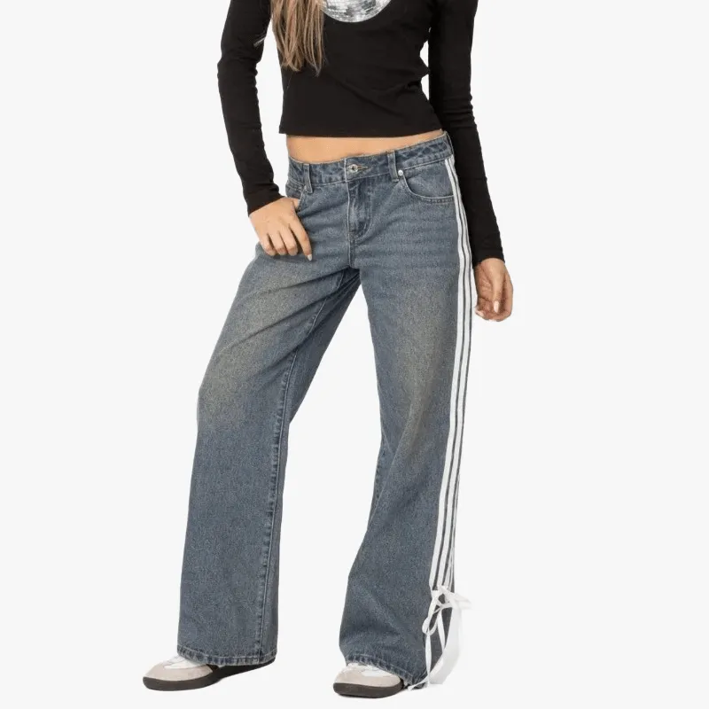 Wide-Leg Casual Jeans with Stripes