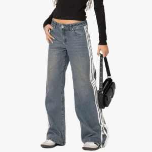 Wide-Leg Casual Jeans with Stripes