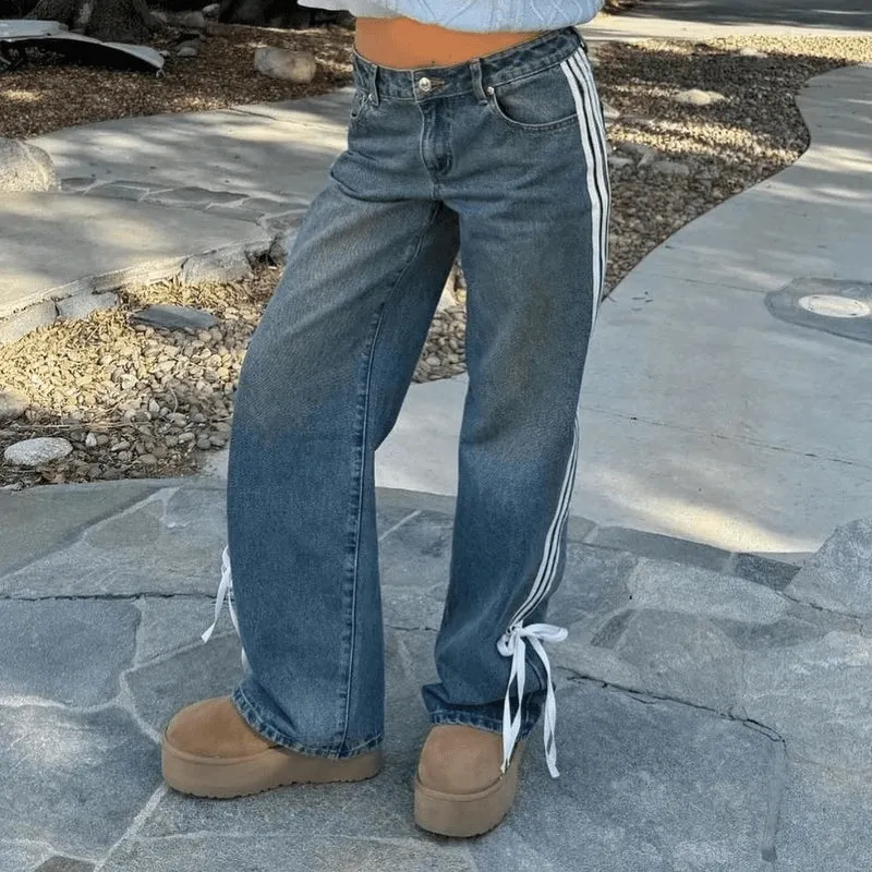 Wide-Leg Casual Jeans with Stripes
