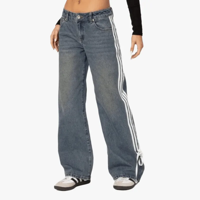 Wide-Leg Casual Jeans with Stripes