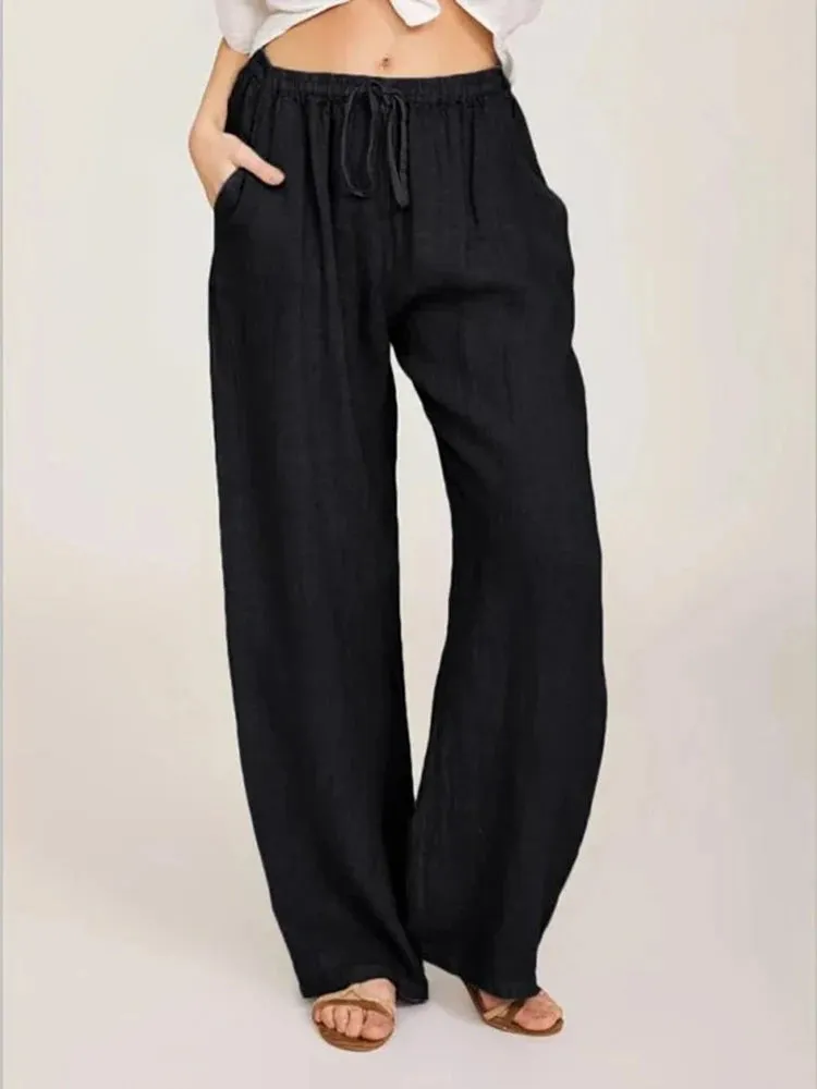 Wide-Leg Elastic Trousers