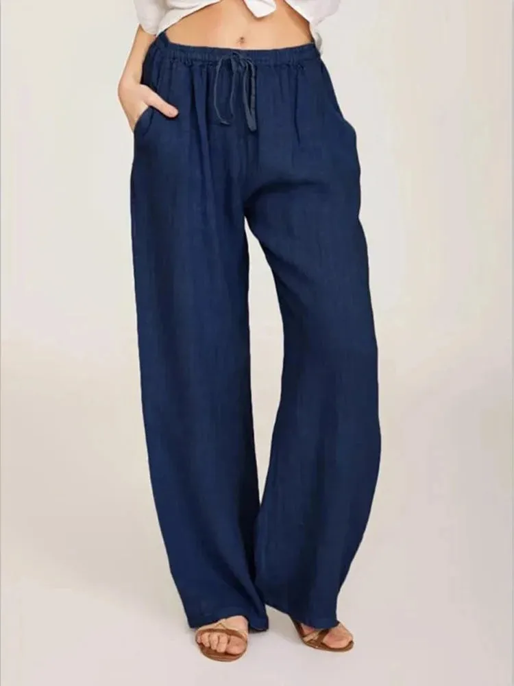 Wide-Leg Elastic Trousers