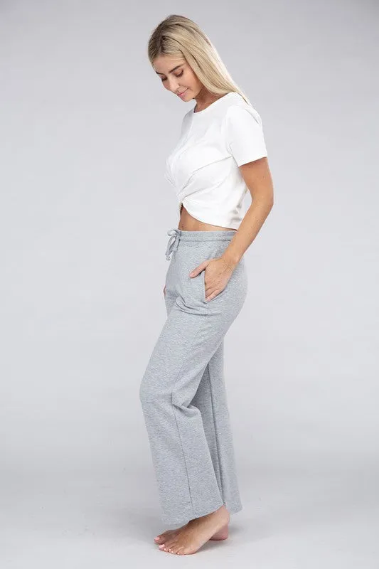 Wide Leg Lounge Pants with Drawstrings – Relaxed Fit with Pockets