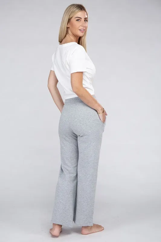Wide Leg Lounge Pants with Drawstrings – Relaxed Fit with Pockets