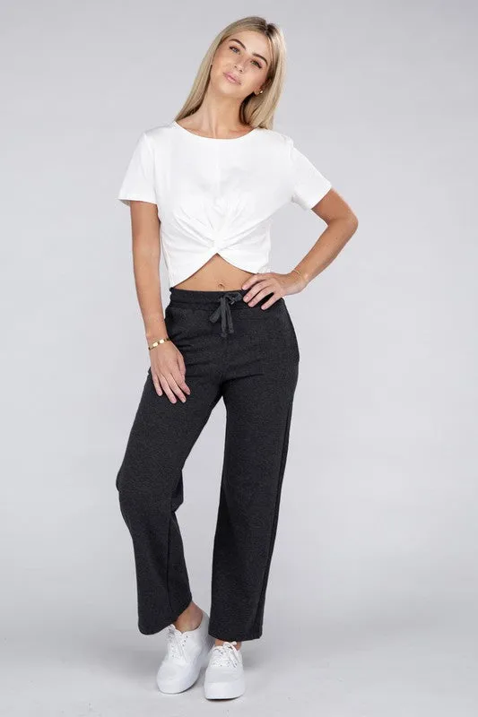 Wide Leg Lounge Pants with Drawstrings – Relaxed Fit with Pockets
