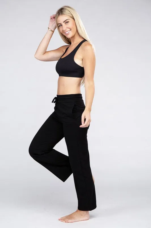 Wide Leg Lounge Pants with Drawstrings – Relaxed Fit with Pockets