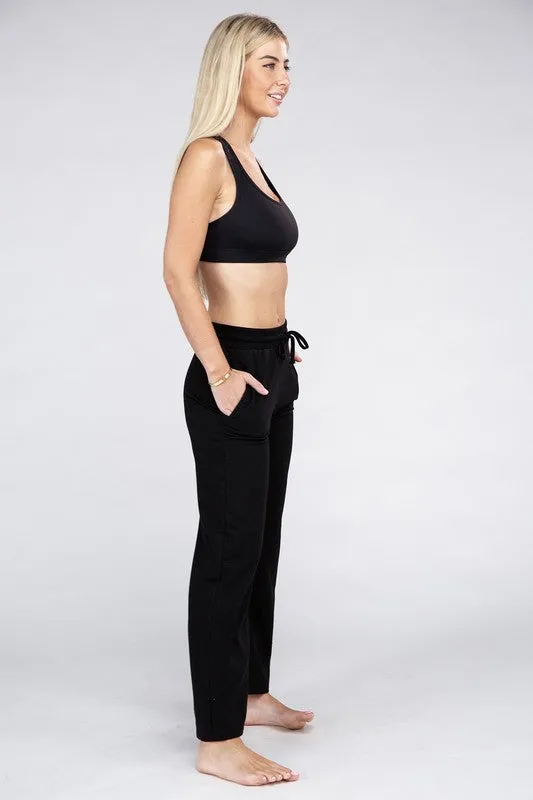 Wide Leg Lounge Pants with Drawstrings – Relaxed Fit with Pockets