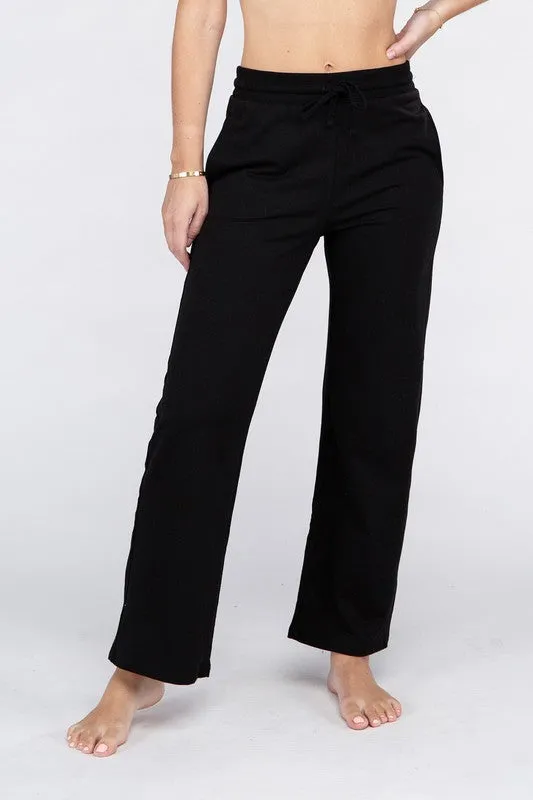 Wide Leg Lounge Pants with Drawstrings – Relaxed Fit with Pockets