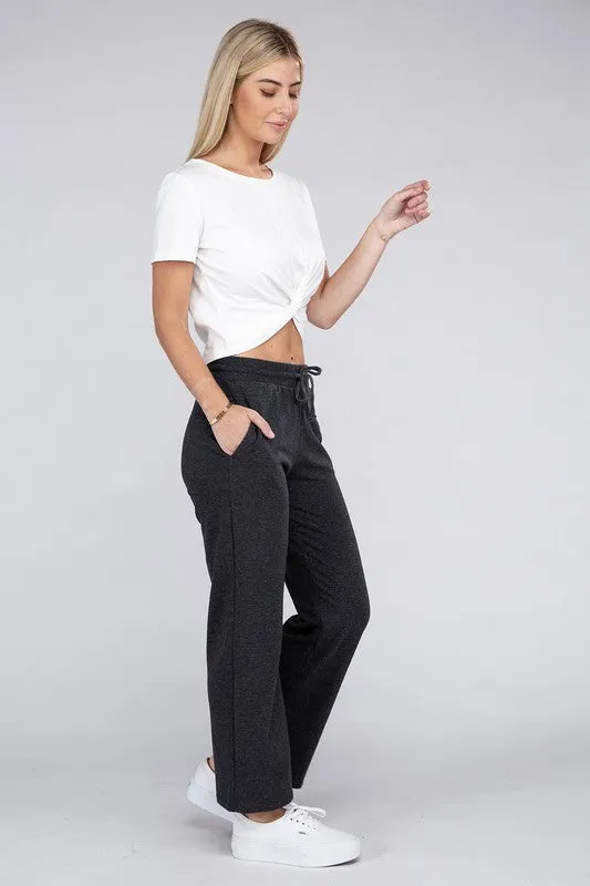 Wide Leg Lounge Pants with Drawstrings – Relaxed Fit with Pockets