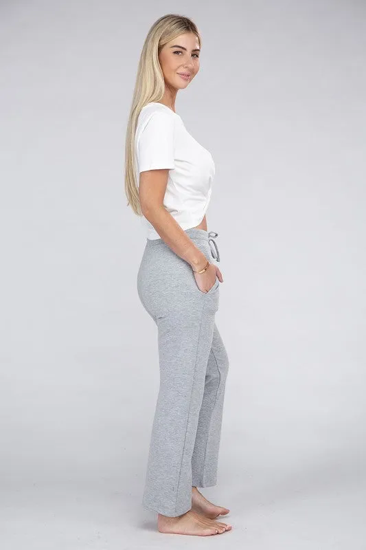 Wide Leg Lounge Pants with Drawstrings – Relaxed Fit with Pockets