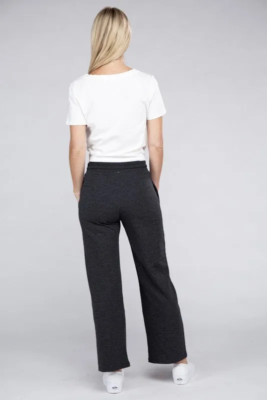 Wide Leg Lounge Pants with Drawstrings – Relaxed Fit with Pockets