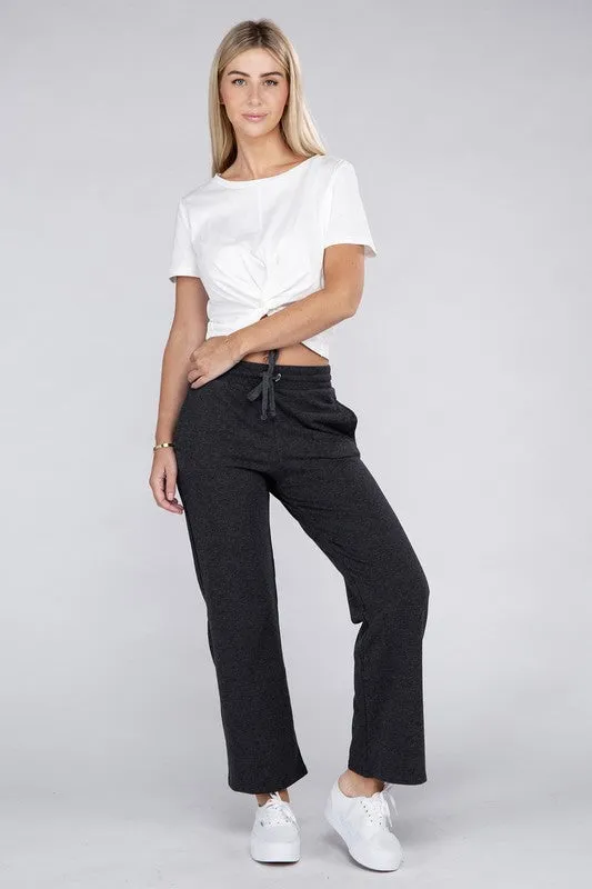 Wide Leg Lounge Pants with Drawstrings – Relaxed Fit with Pockets