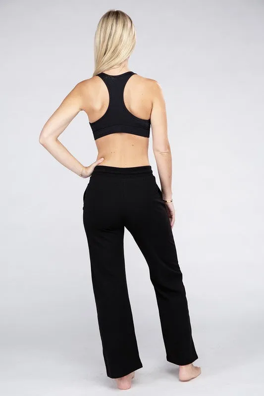Wide Leg Lounge Pants with Drawstrings – Relaxed Fit with Pockets