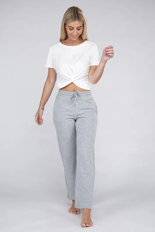 Wide Leg Lounge Pants with Drawstrings – Relaxed Fit with Pockets