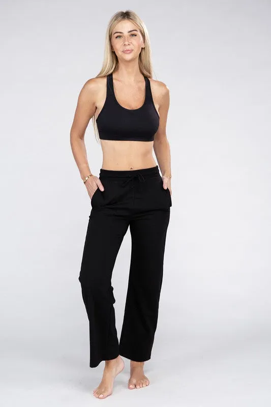 Wide Leg Lounge Pants with Drawstrings – Relaxed Fit with Pockets