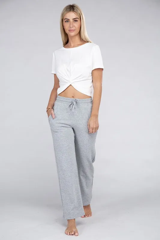 Wide Leg Lounge Pants with Drawstrings – Relaxed Fit with Pockets