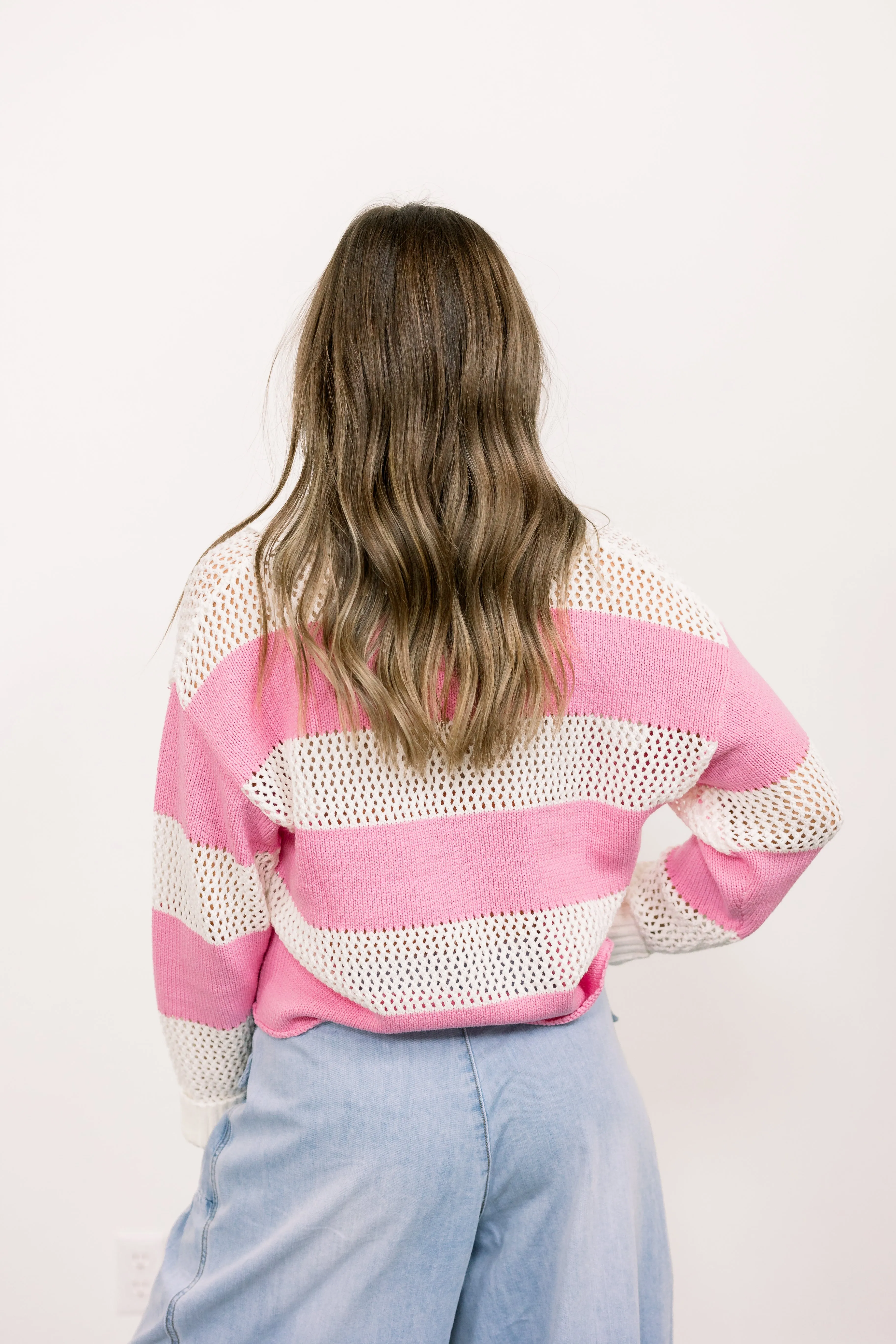 Wide Striped Pink Lightweight Sweater