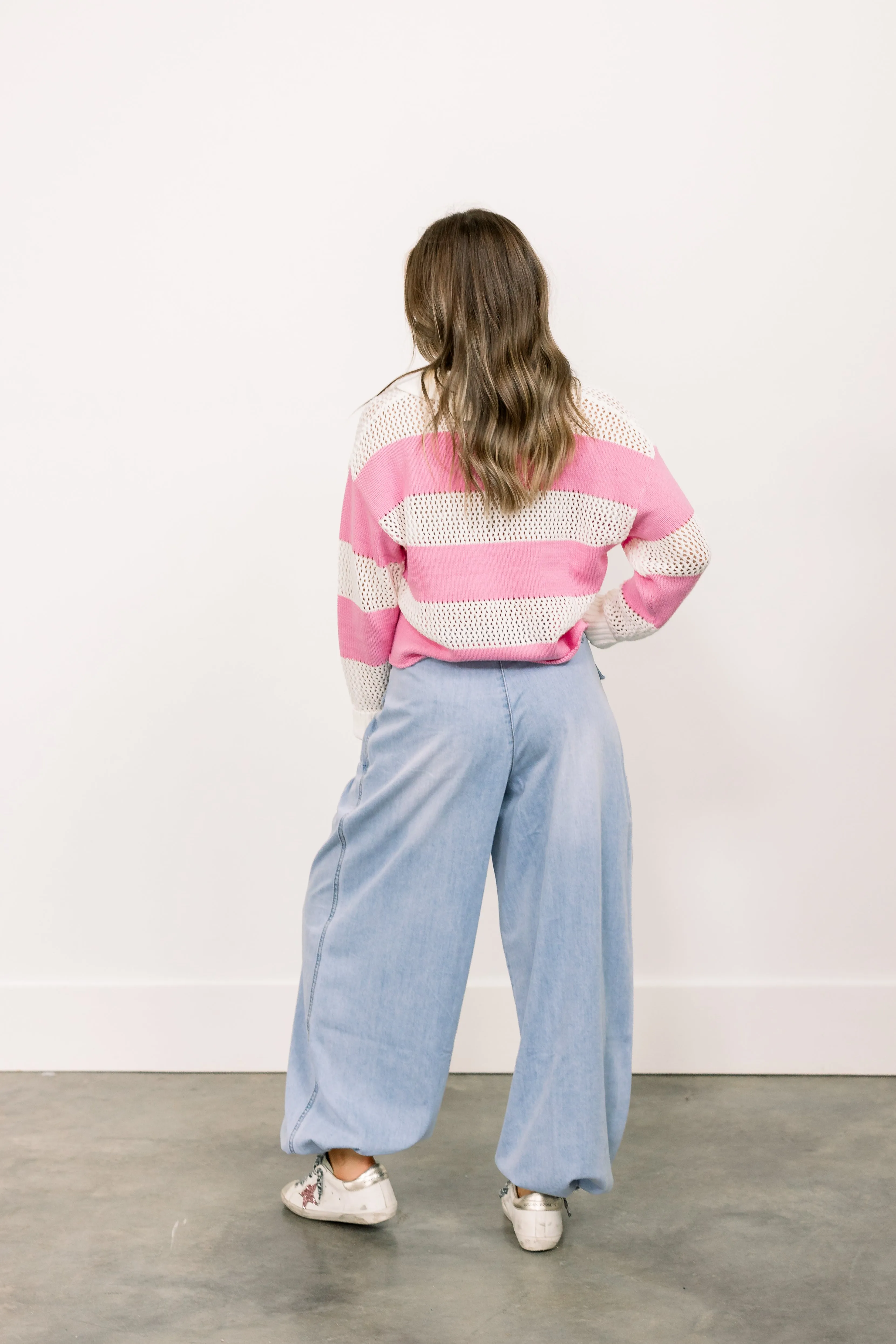 Wide Striped Pink Lightweight Sweater